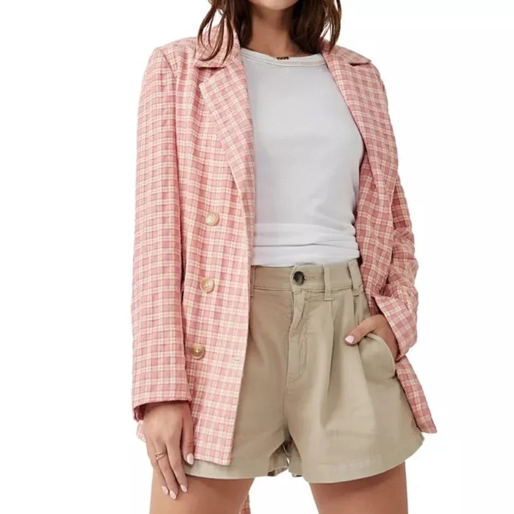 Free People Olivia Pink Gingham Blazer NWT